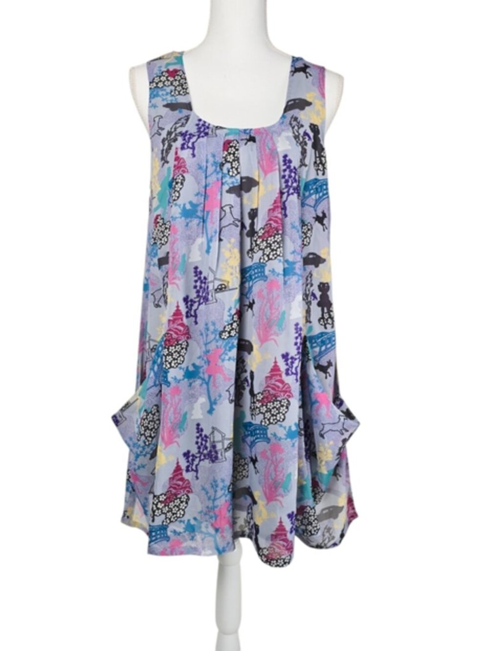Sweet Sinammon Lilac Sleeveless Shift Tunic Dress With Flirty French Print